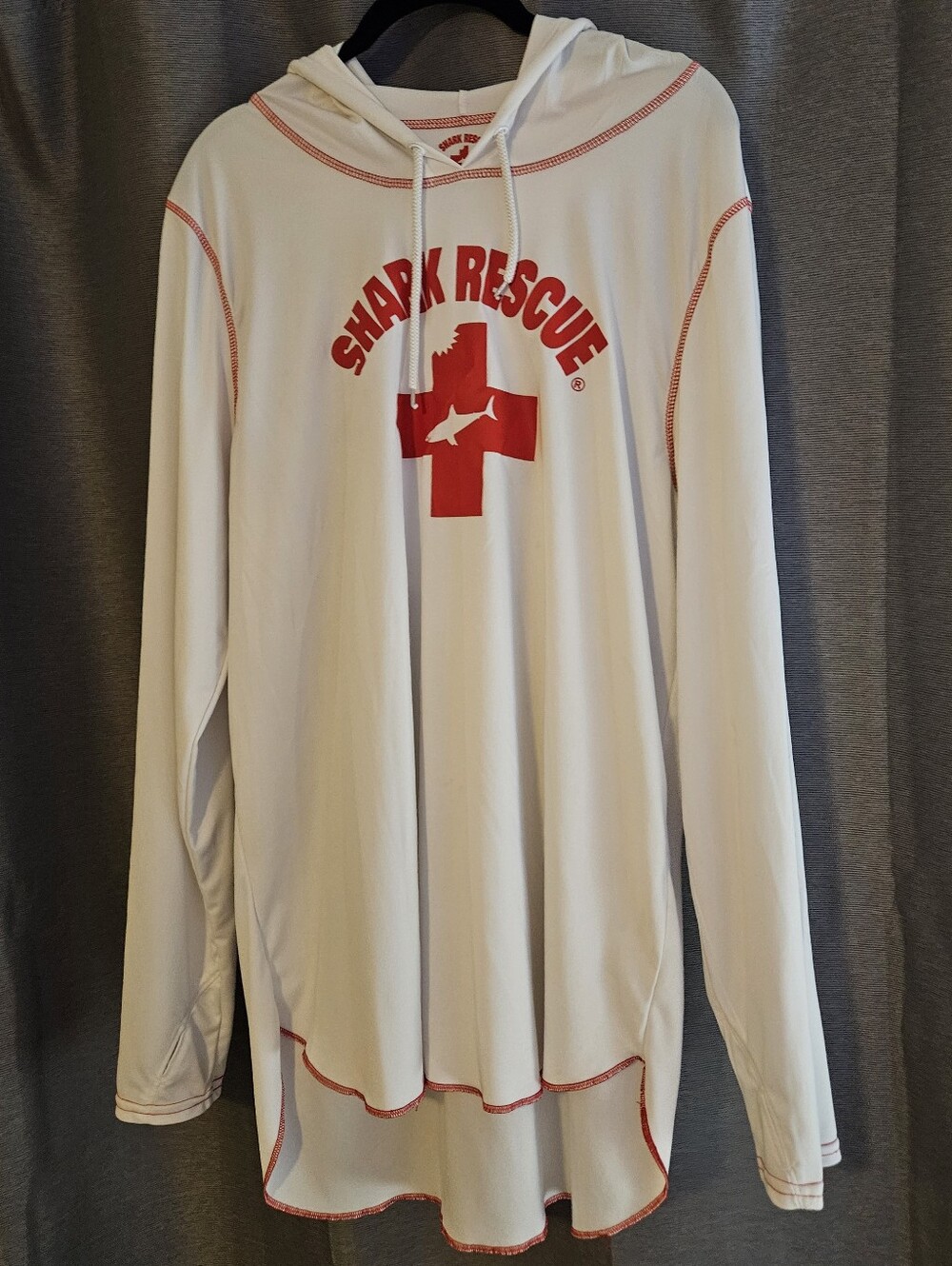 Sun protection Shark Rescue White Hooded Long Sleeve Top